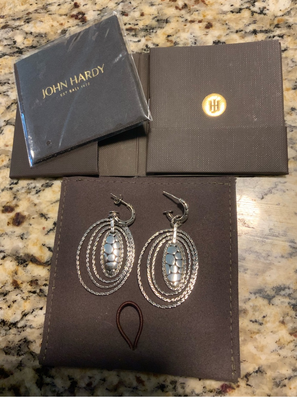 John Hardy Silver Oval Drop Earrings with Braided Hoops